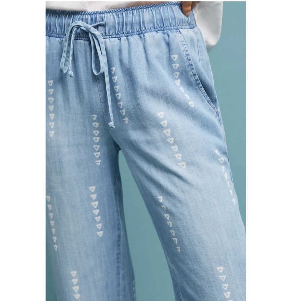 Anthropologie Cloth & Stone Chambray Wide-Leg Split Hem Pull-On Pants Size Small - Picture 5 of 16